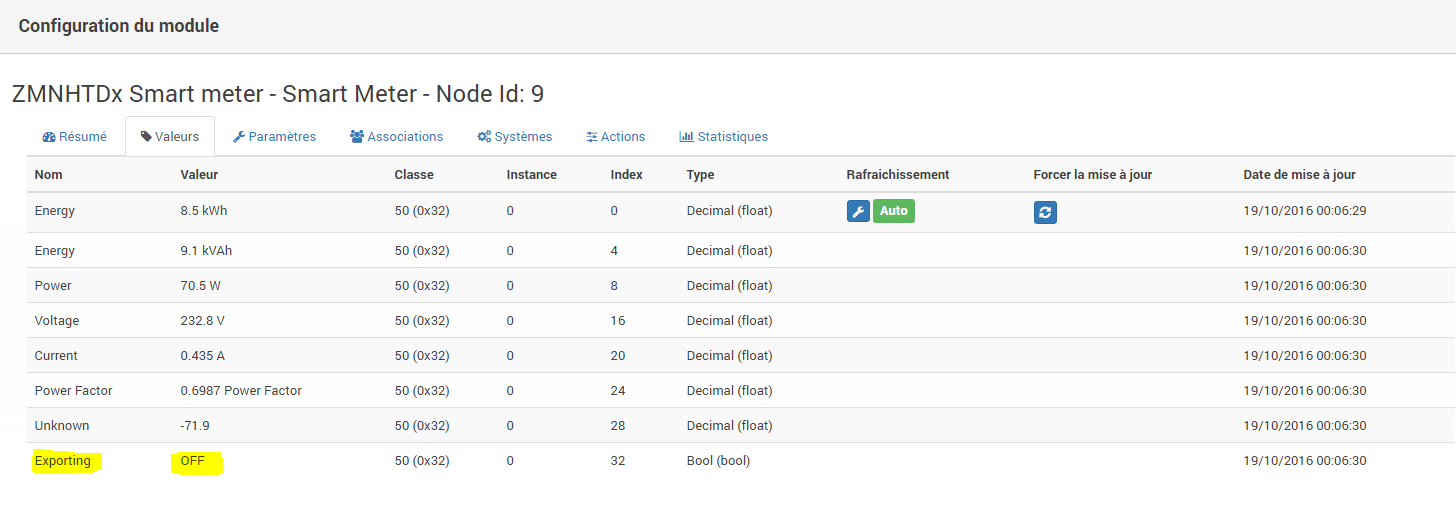 SmartMeter - Configuration - Valeurs (Exporting OFF).PNG
