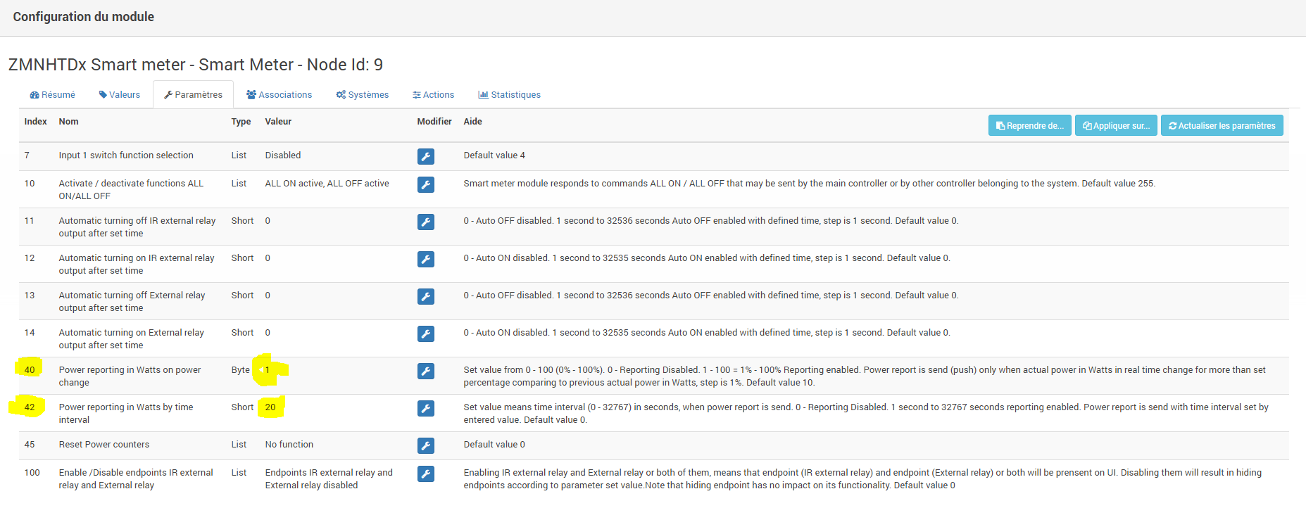 SmartMeter - Configuration - Paramètres (Exporting OFF).PNG