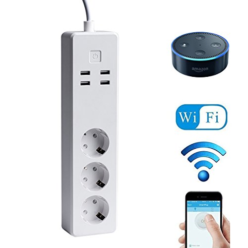 VIGICA Multiprise avec 3 Prises EU et 4 Ports USB Switch Interrupteur sans fil Adaptateur Douille Compatible avec Amazon Alexa pour Smartphone Android iOS Ordinateur Portable  Tablette  Lampe Blanc - B0774SS4RZ.jpg